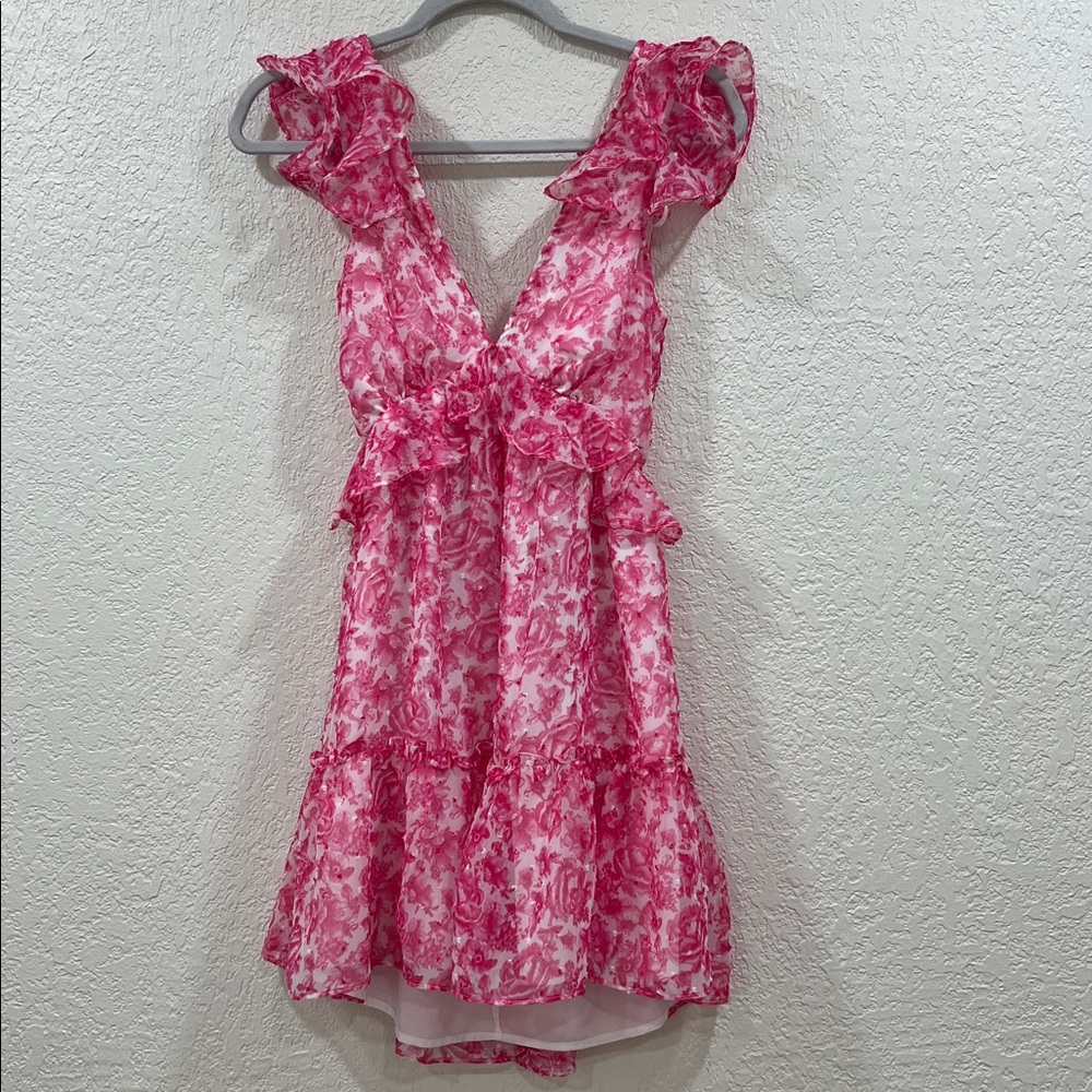 AQUA FLORAL RUFFLE TRIM MINI DRESS
Size XSmall - Picture 9 of 13